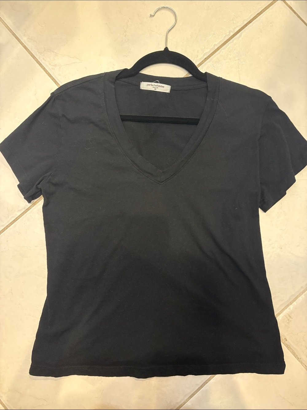 perfectwhitetee Black V-Neck Short Sleeve Tee